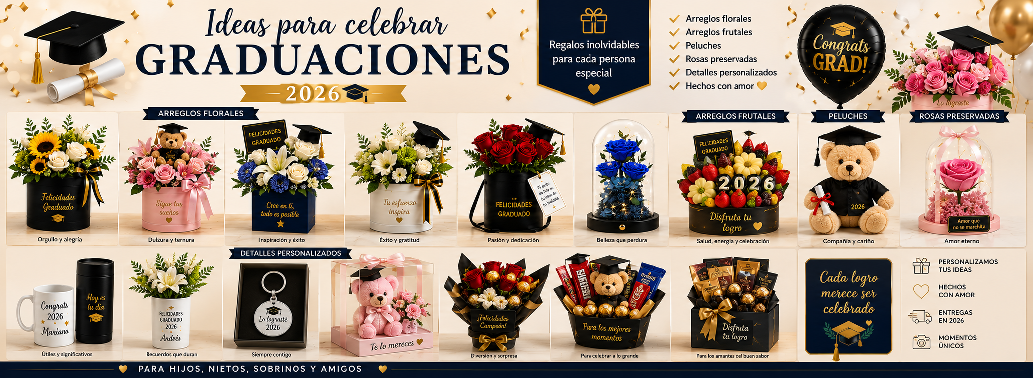 Arreglos florales de graduación: ideas para regalar a hijos, nietos, sobrinos y amigos en 2026