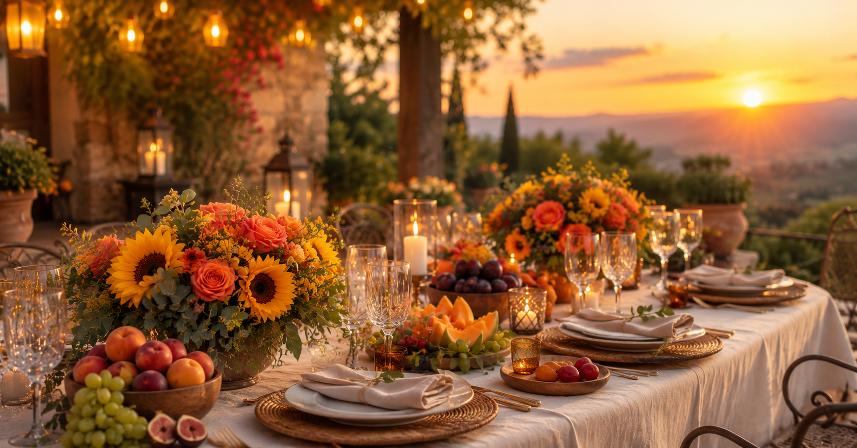 Decoraciones florales para fiestas de verano y cenas al aire libre