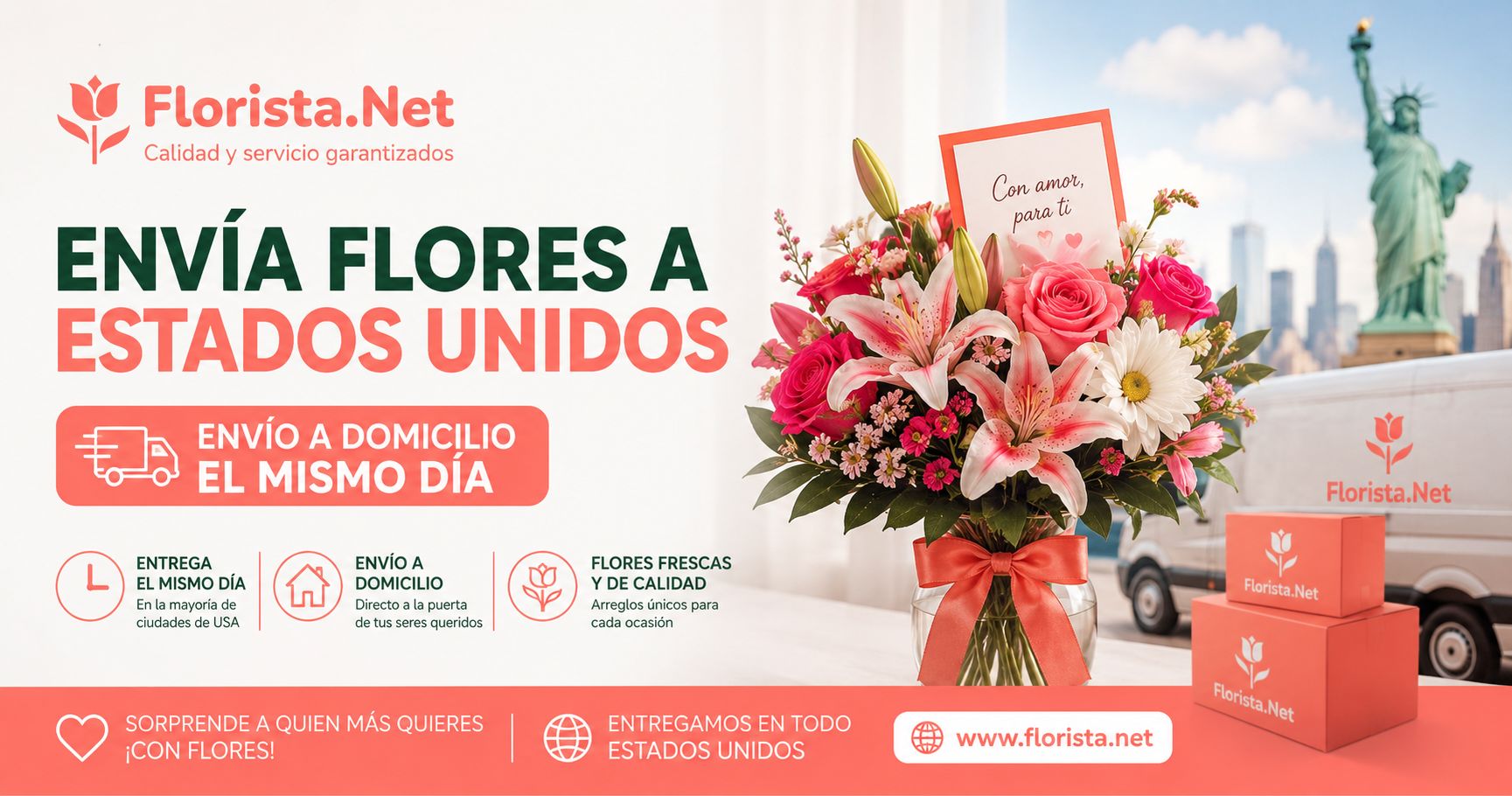 Enviar flores a Estados Unidos: envío a domicilio el mismo día