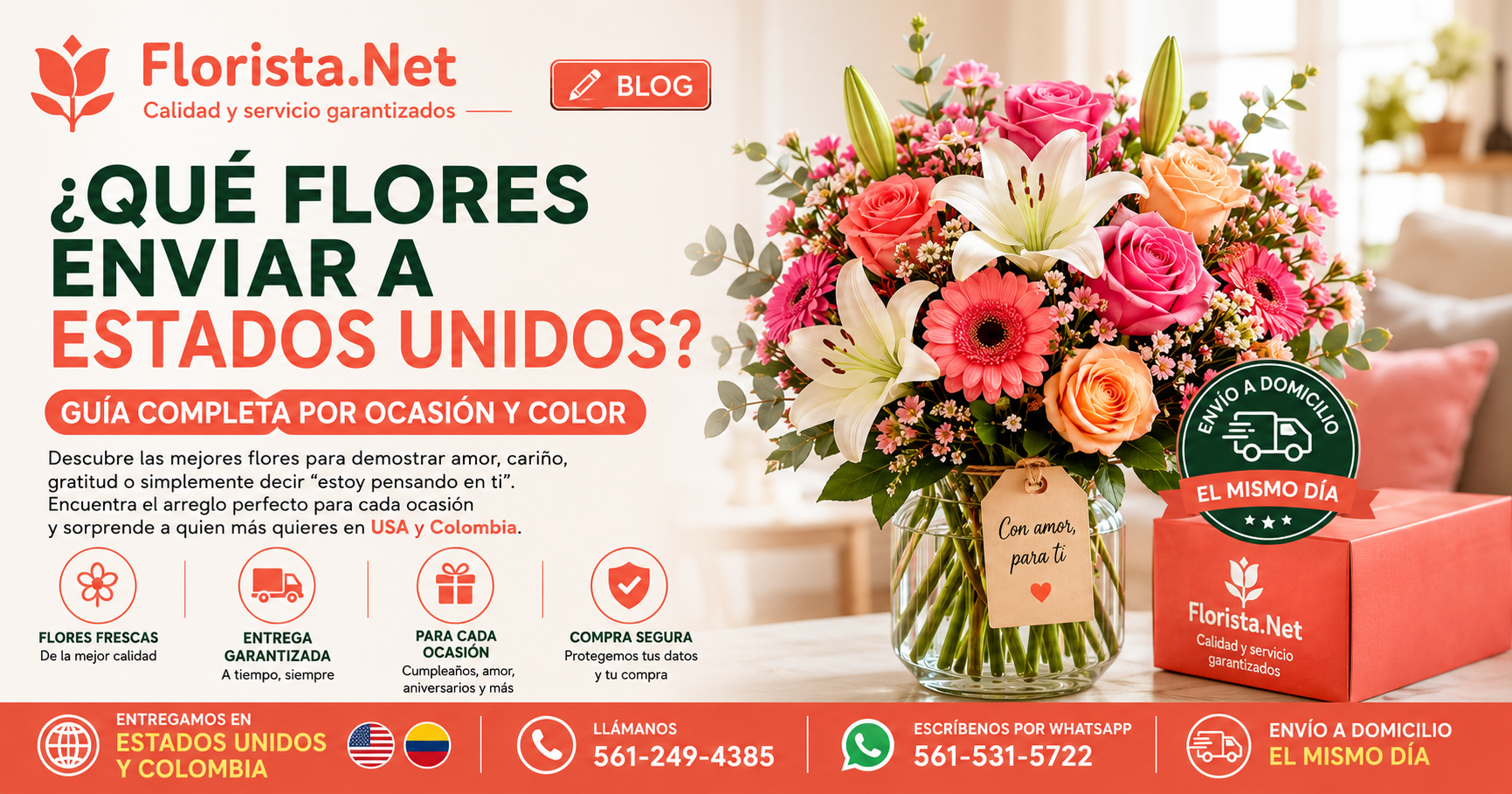 Qué flores enviar a Estados Unidos: guía por ocasión y color